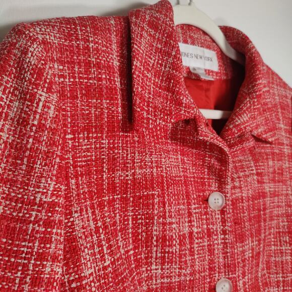 Vintage Silk Jones New York Red Tweed Blazer 8 Classic Preppy Chic Career Office - Picture 2 of 6